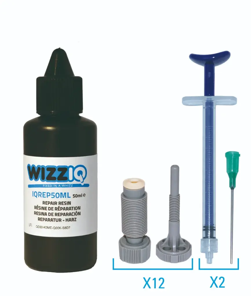 50ml WIZZIQ RESIN (200-250 REPAIRS)+12 GREY INJECTORS+2 SYRINGES+NEEDLES
